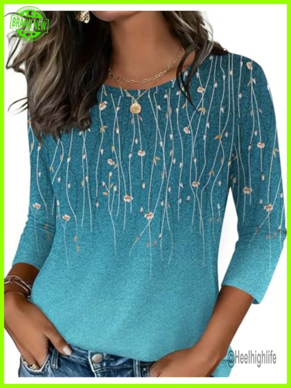 Zeagoo Womens 3/4 Sleeve Tunic Top Crew Neck Polyester Spandex Work Blouse